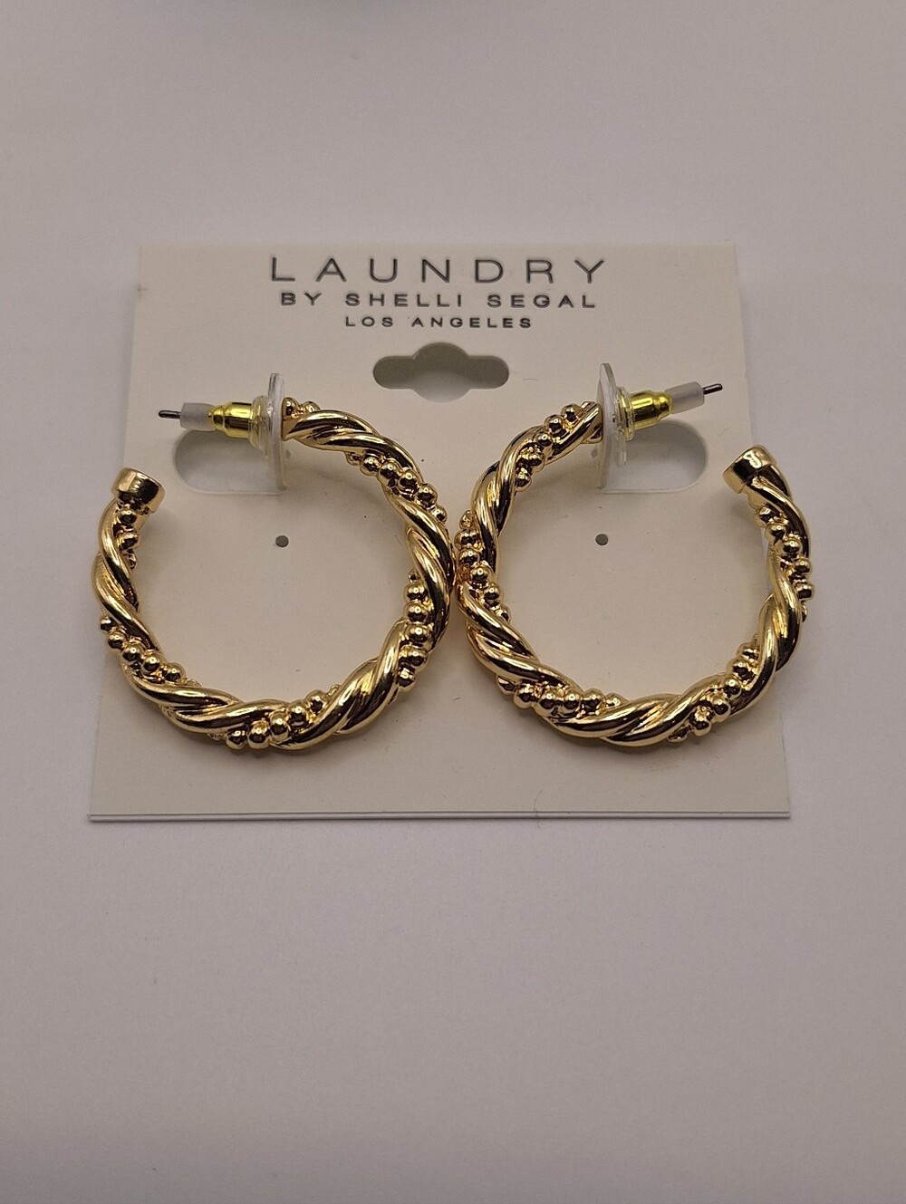 Laundry by Shelli Segal Gold Twisted Rope Beaded Hoop Earrings NWT